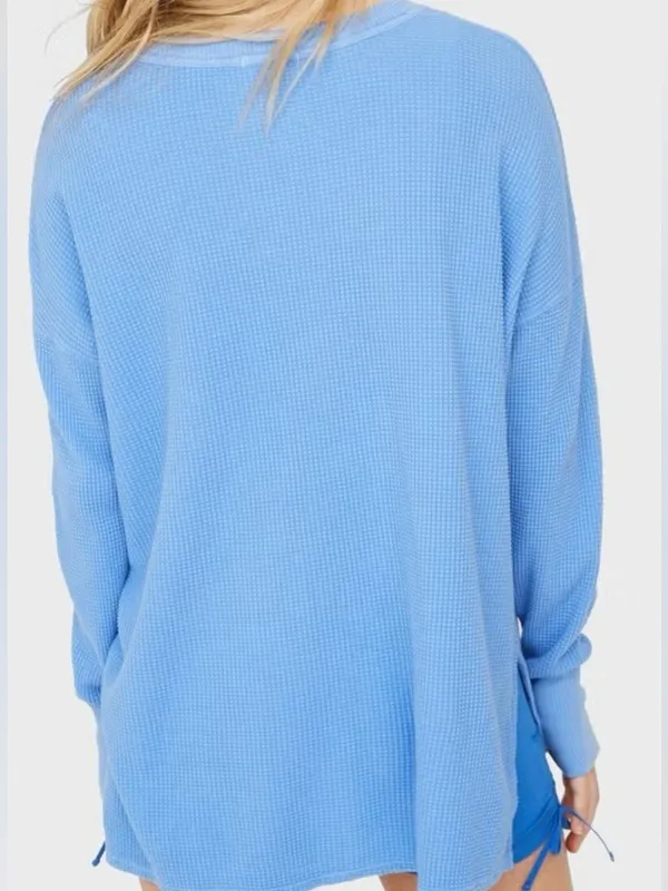 Aerie Offline Blue Oversized Takes Two To Tango Graphic Waffle Knit Top - size L - Image 9