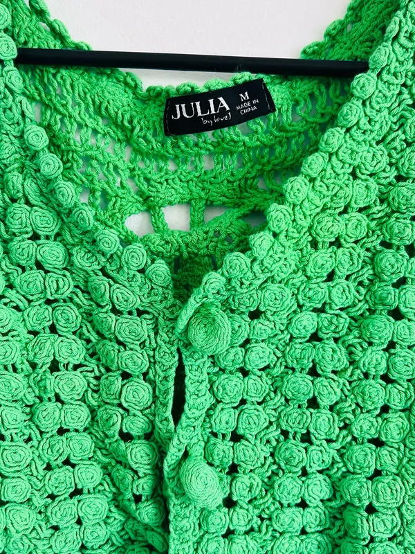 Green Crochet Rosette Crop Top Fairycore Boho Medium - Image 2