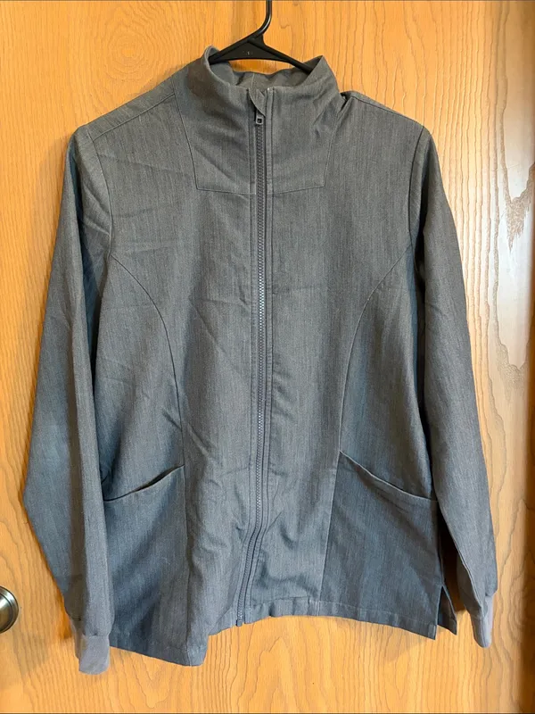 mandala Women’s‎ Gray Modern Two Pocket Scrub Jacket Small - Image 2