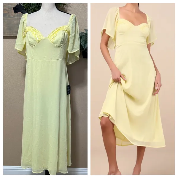 Valla Light Yellow Flutter Sleeve Midi Dress - Image 2