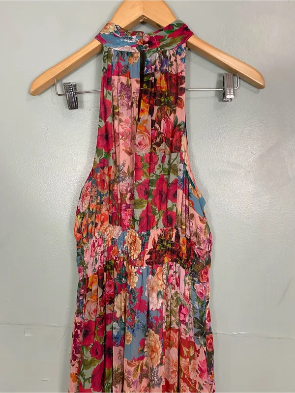 Anthropologie Floral Halter Tiered Maxi Dress in Pink and Red - Image 5