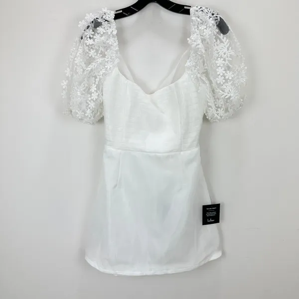 Lulus Charming Potential White Organza Backless Puff Sleeve Mini Dress M NWT - Image 5