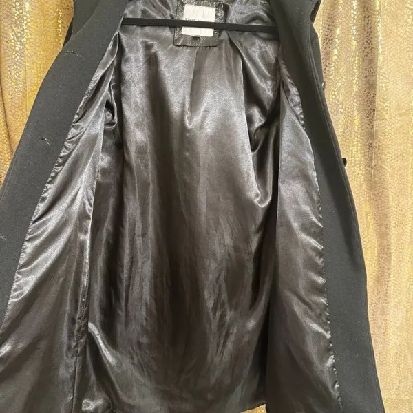 Steve Madden Black Hooded Long Pea-coat Button-Front Coat Small - Image 6