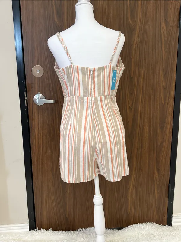 Cupshe Cream and Rust Striped Tie-Front Romper - Image 5
