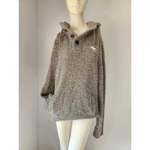 Soft! Abercrombie‎ & Fitch Knitted Wool Blend SWEATER Cable Hoodie Moose XXL - Image 16