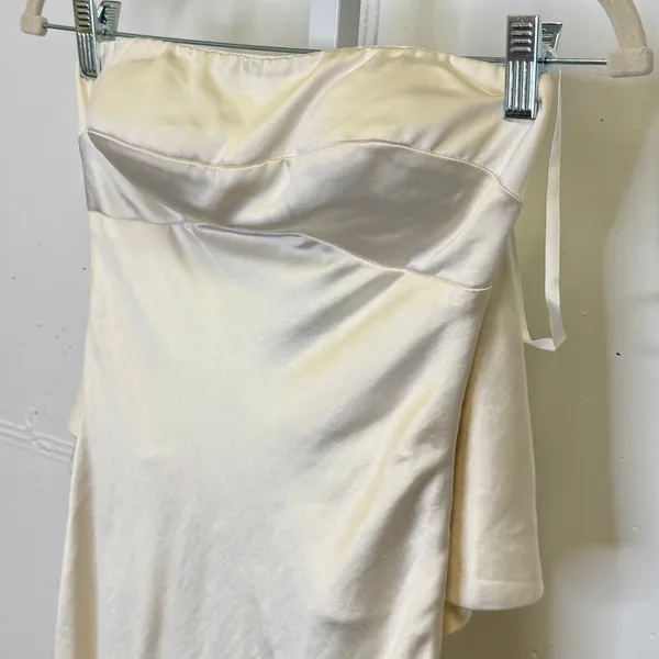 Selfie Leslie Champagne Satin‎ Strapless Cowl Back Maxi Dress Cream Women's XS - Image 5