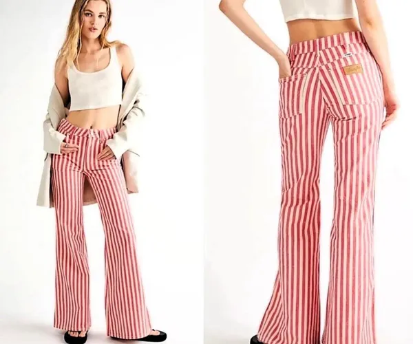 Wrangler 'The Wanderer' Flare Jeans Raspberry Ripple Stripe Size W26/L30 NWT - Image 2