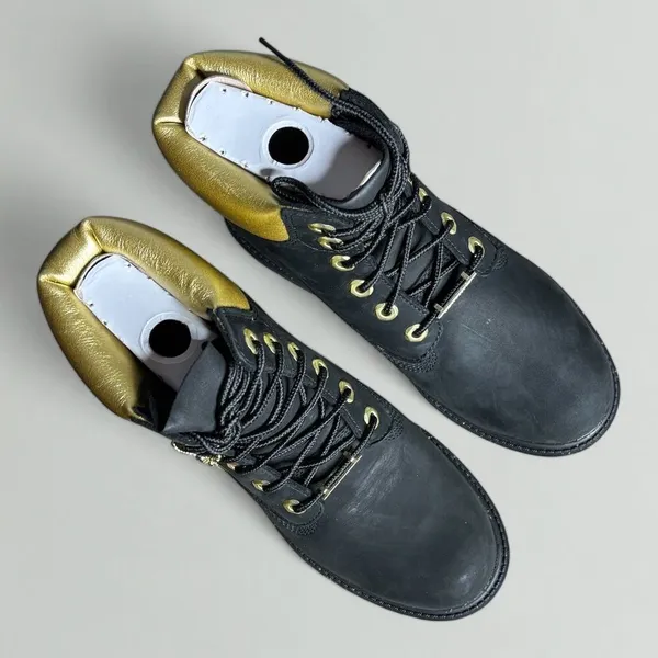 Timberland 6” Heritage Waterproof Nubuck Cupsole Boots in Black/Gold - Image 8