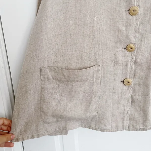 FLAX • 100% linen jacket natural lagenlook oversized boxy collared beige tan - Image 4