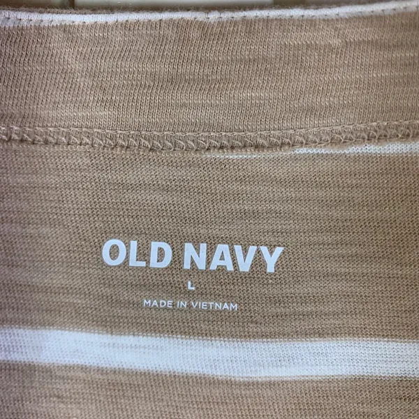 Old Navy Womens LS Mariner Tee Tan White Striped Boat Neck Cotton Top L Nautical - Image 2