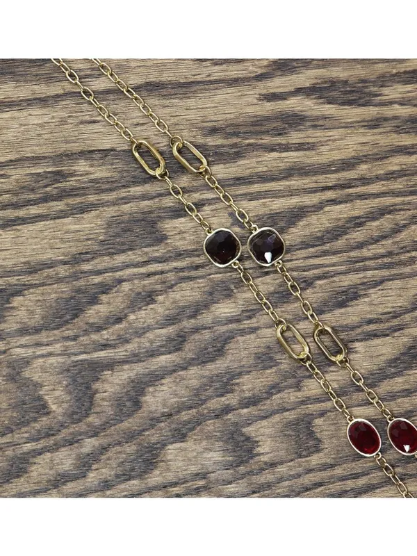 NWT MCYS Fashion Open Link Bezel Set Long Station Necklace Gold / Red 30' + 3" - Image 3