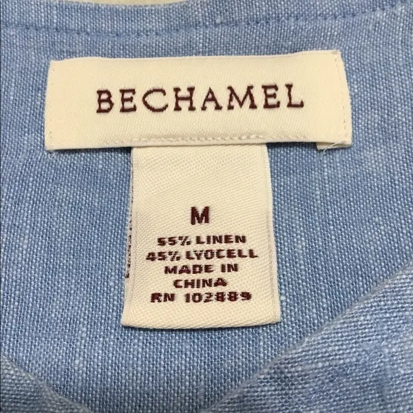 Vintage Bechamel Blue Linen Buttons Embroidery Shirt Medium Top - Image 9