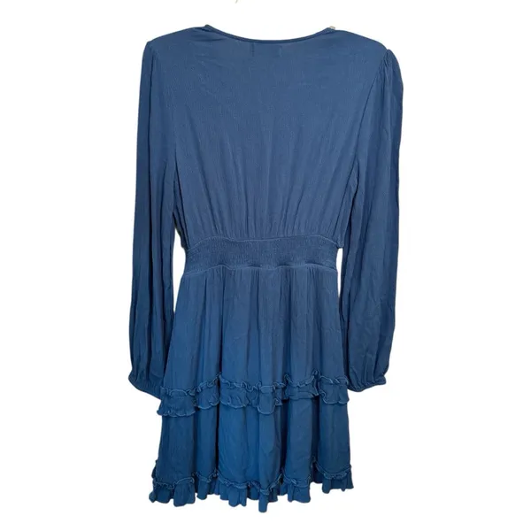 Altar’d State Blue‎ Mini Dress Medium Smocked Waist V-Neck Ruffle Tiered Boho - Image 3