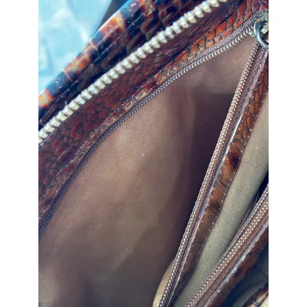 Vintage Y2K 90s Brahmin Harbor Tote Brown Leather Woven Crocodile Embossed Bag - Image 7