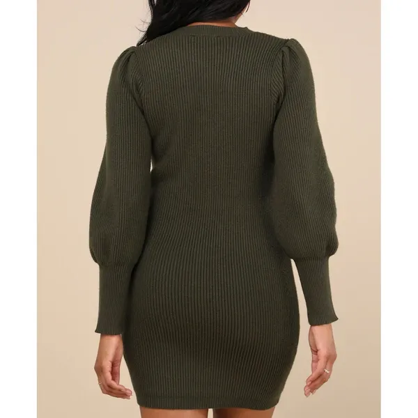 Lulus Size Small Loving You Fondly Olive Green Ribbed Knit Sweater Dress FLAW - Image 2