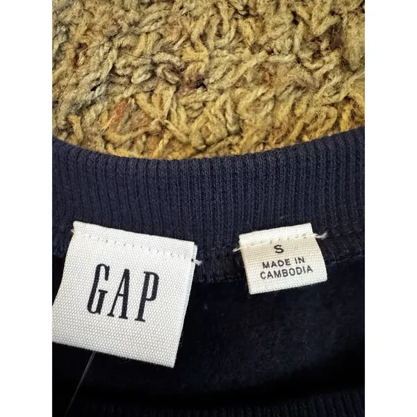 GAP Navy Logo Crew Neck Pullover Sweatshirt Womens Regular S Fleece Long Sleeve - Image 9