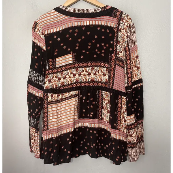 Gibson Latimer Patchwork Top Size Large Babydoll Hippie Boho Whimsigoth Peasant - Image 6