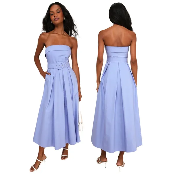 Lulus Trendsetting Choice Periwinkle Strapless Midi Dress With Pockets size M - Image 2