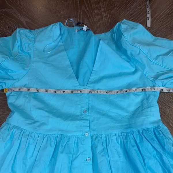 English Factory NWT V-Neck Button Down Babydoll Dress Puff Sleeve Blue Sz Medium - Image 8