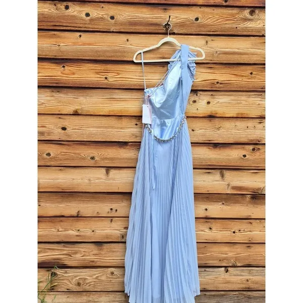 Mac Duggal Blue Size 4 Pleated Ruffle One Shoulder Maxi Gown Dress - Image 12