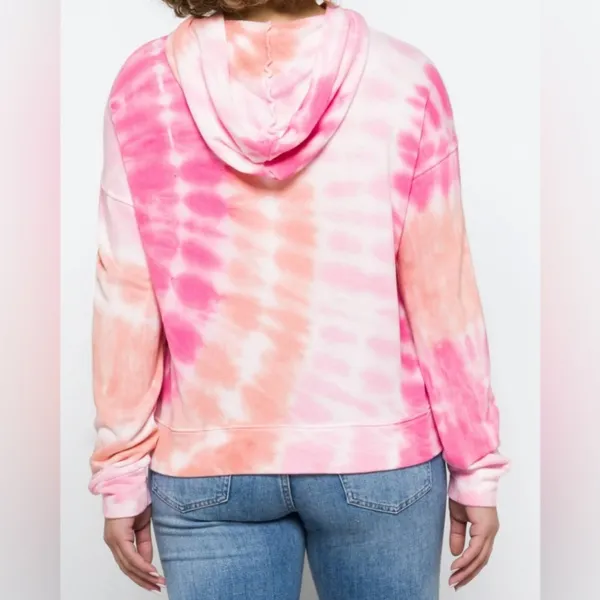 Sundry Marlyn French Terry Knit Hoodie - NWT - Size 4 (XL) Pink Tie Dye - Image 2