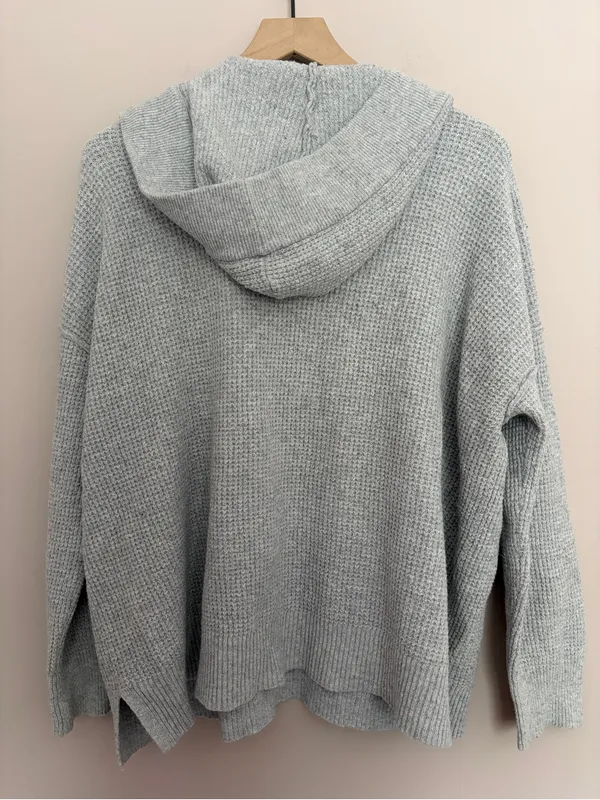 Aerie CozyUp Waffle Sweater Hoodie Gray Medium - Image 5