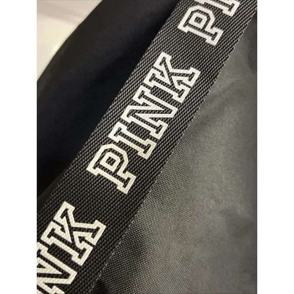 PINK Victoria's Secret Cinch Drawstring Large Back Pack Black/Silver NWOT - Image 6
