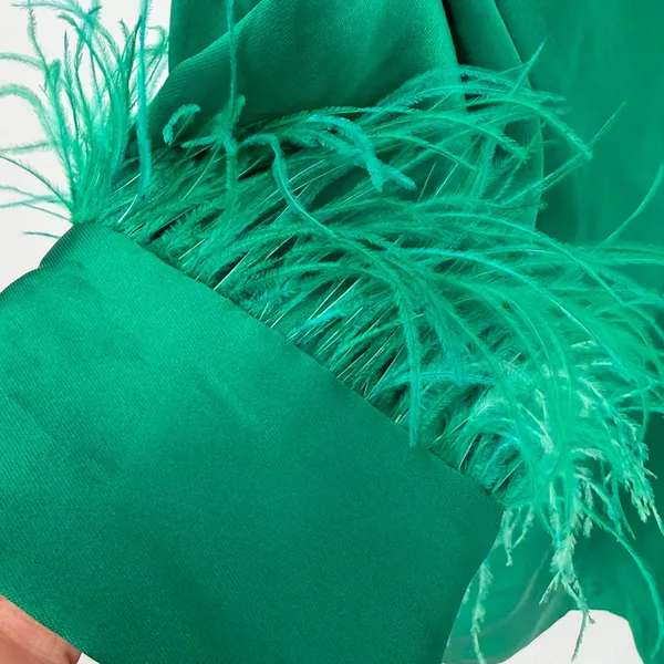 Zara Satin Feather Mini Autumn Wedding Guest Dress‎ Women XL Green Glam Holiday - Image 7