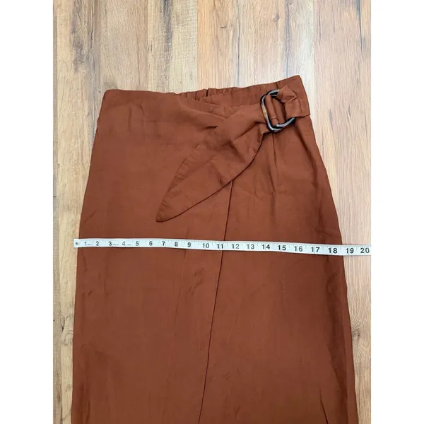 MNG Mango Brown Wrap Maxi Skirt Belted High Waist Viscose Blend Size M - Image 8