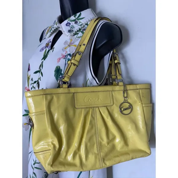COACH Medium Patent Leather Shoulder Bag Yellow - Image 8