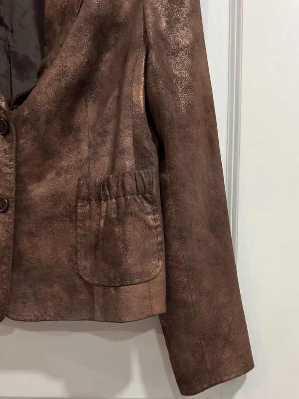 C&E Studio Metallic Bronze Genuine Suede Leather Blazer Jacket 6 - Image 5