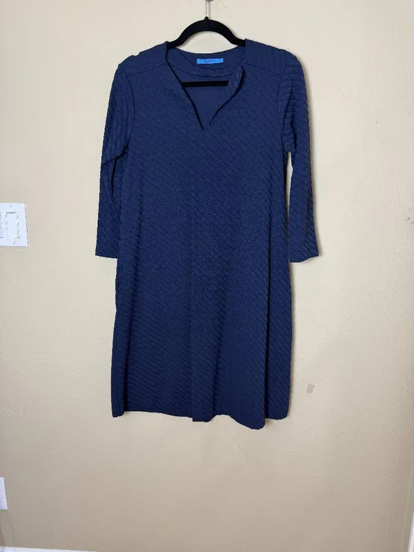 J. McLaughlin size XS Octavia navy blue jacquard dress knee length - Image 2