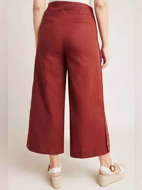 Anthropologie Wide Leg High Waist Linen Pant Button Leg Detail Size 4 - Image 2