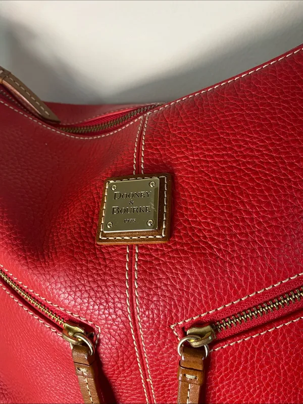 Dooney & Bourke Red Pebbled Mary Leather Shoulder Bag with Tan Strap - Image 3