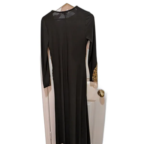 Venus Dress Black Long Sleeve Bodycon Size M With Gold Lace Cutouts - Image 5