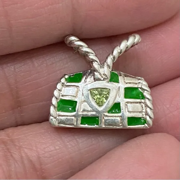 Sterling Silver 925 Green Enameled Peridot Birthstone Purse Bag Pendant 4g. - Image 14