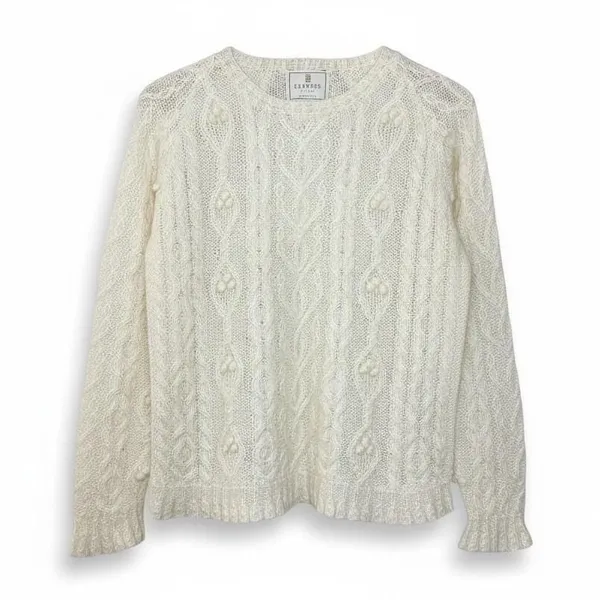 VTG Express Tricot Womens Size‎ S Handknit Mohair Wool Cable Knit Sweater Ivory - Image 2