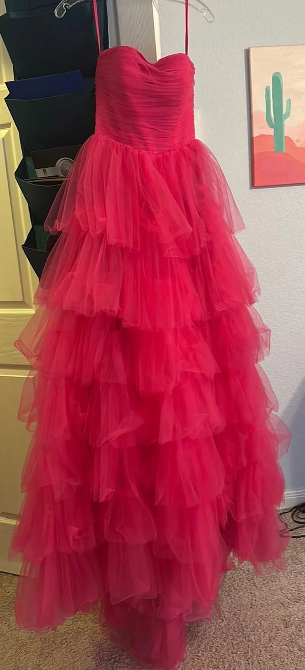 Hot pink strapless prom dress - Image 4