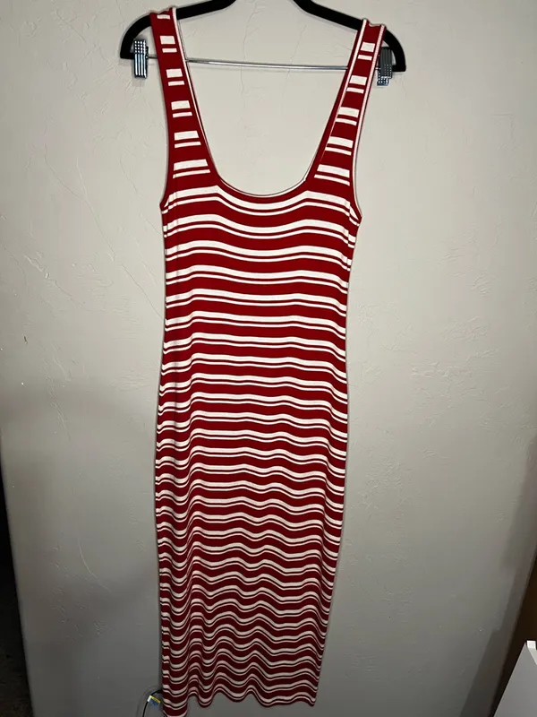 Summersalt Ribbed Square Neck Red Cream Striped Maxi‎ Dress - Image 6