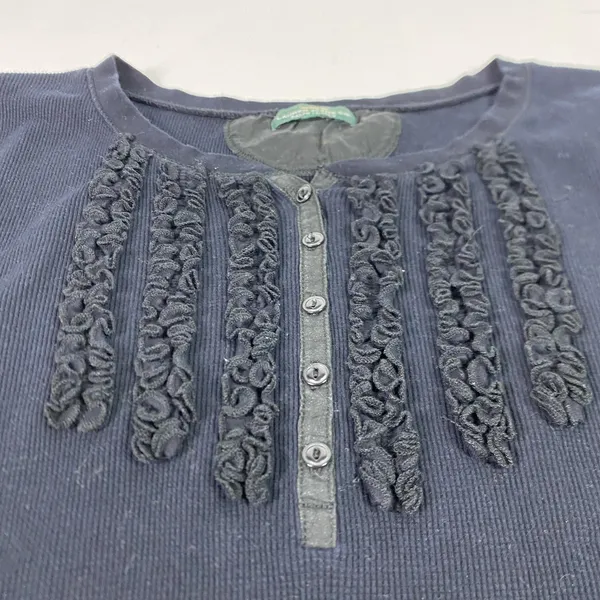 Lauren Ralph Lauren Shirt Womens Small Black Henley Long Sleeve Ruffle‎ Knit Top - Image 2