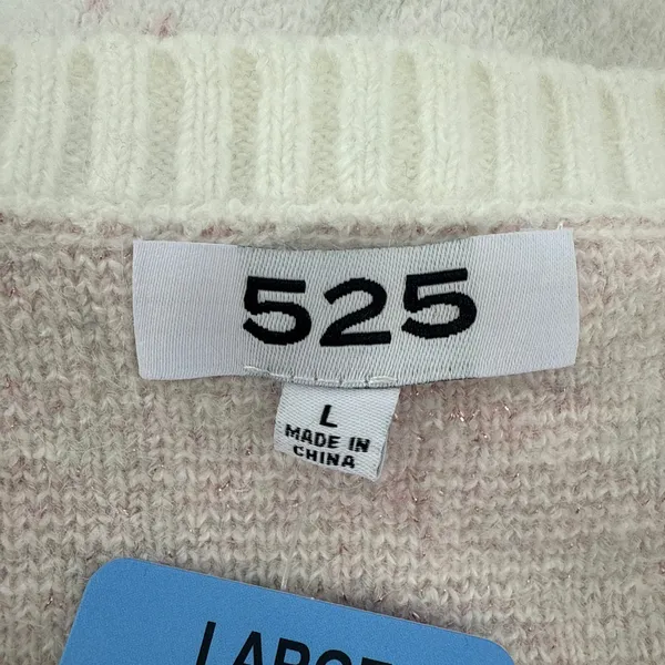NEW NWT 525 Women's Large Super Soft Crewneck Lurex‎ Fairisle Sweater Pink White - Image 7