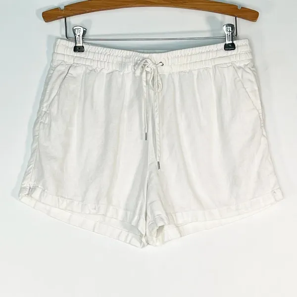 H&M Linen-blend Drawstring Elastic Waist Casual Shorts White Womens 6 - Image 2