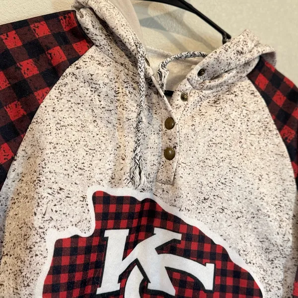 Kansas City Chiefs Hoodie Plaid Sleeve Womens M L NWT Game Day Sweatshirt - Image 5