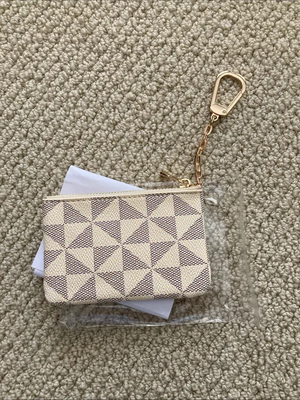 NEW Geometric Monogram Style Print Bag Charm Coin Pouch Gold Keychain Mini NIB - Image 2