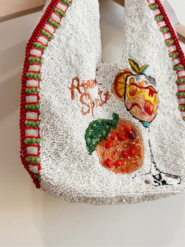 NWT Viral Aperol Spritz Beaded slouchy Shoulder Bag Handcrafted India hobo bag - Image 5