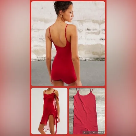 Free People Cherry Red Boy-short Bodysuit - Image 2