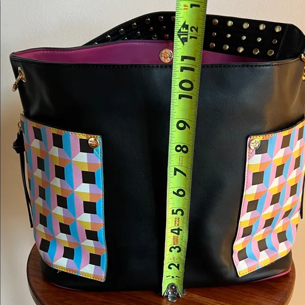 Nicole Lee Black and Pink checkered Handbag with studded strap - Image 14