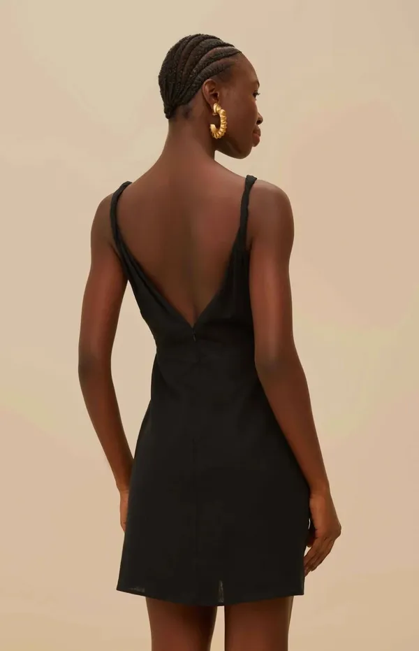 FARM Rio Rose Pipping Mini Dress in black. Size Medium - Image 3