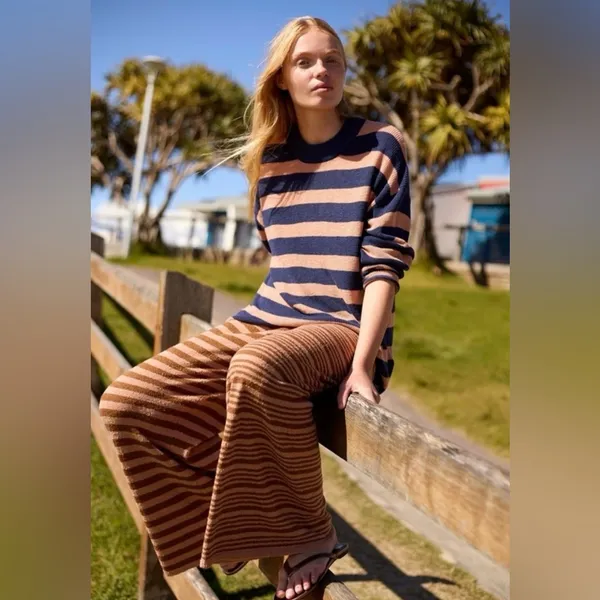 Free People NWT Allyson Striped Pants All free-est In Maple Combo - Image 3