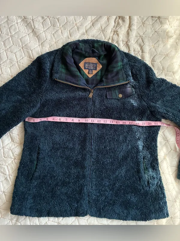 Pendleton Navy Plush Sherpa Jacket with Plaid Trim - Image 3